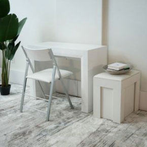 Transforming white desk and chair at expand furniture